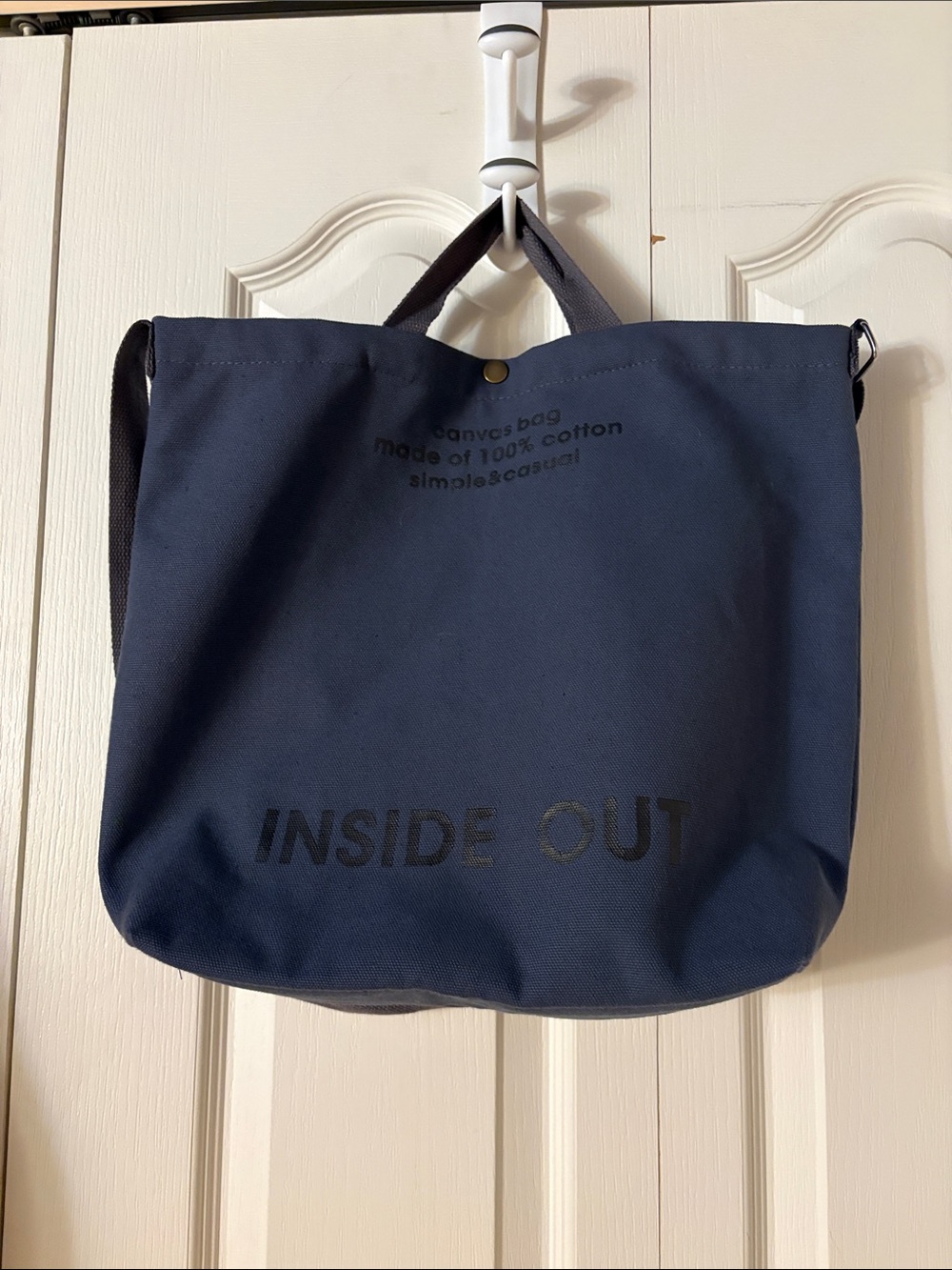 INSIDE OUT Navy Canvas Tote Bag with Shoulder Strap